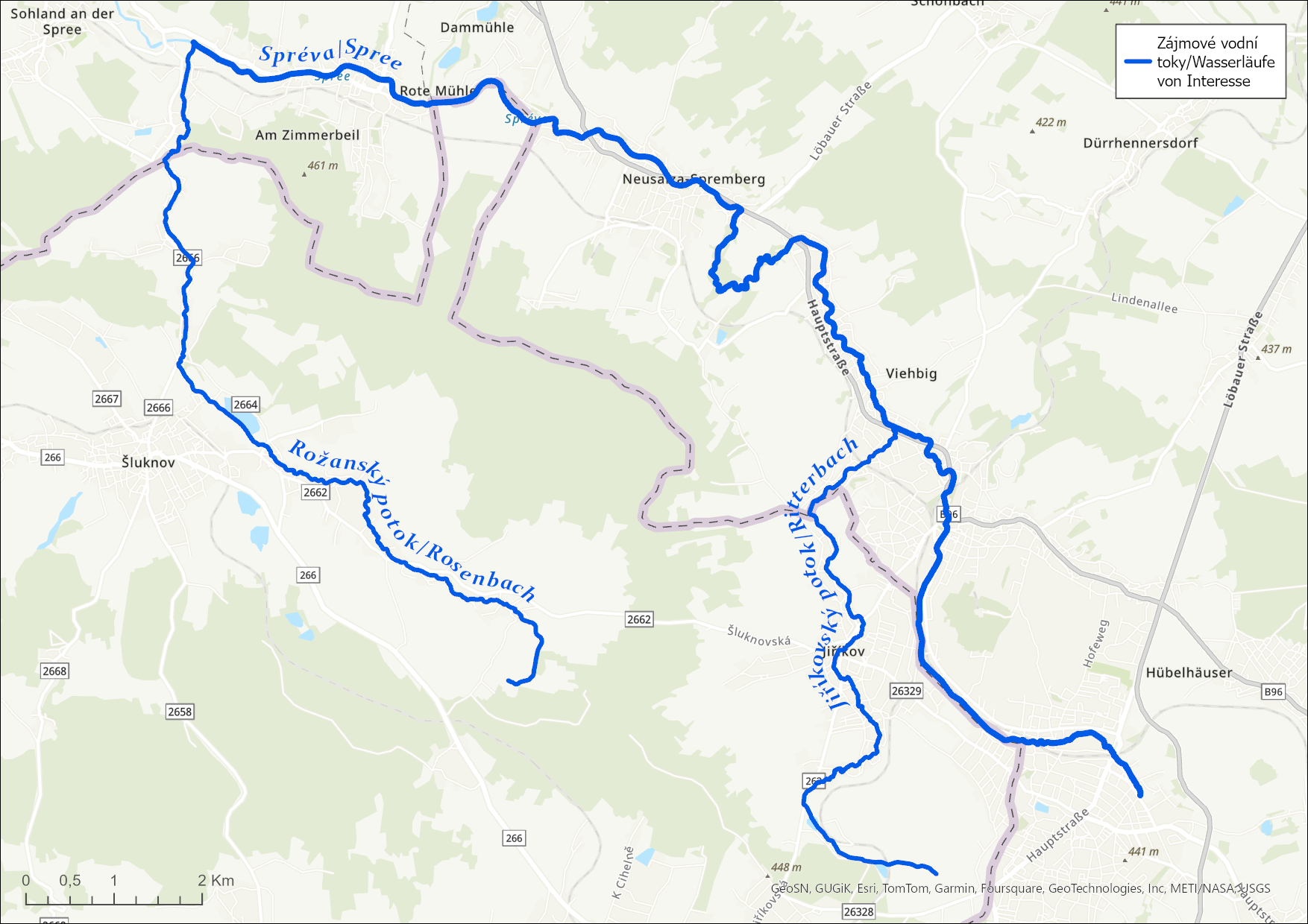 Mapa Sprva, Roansk potok, Jikovsk potok